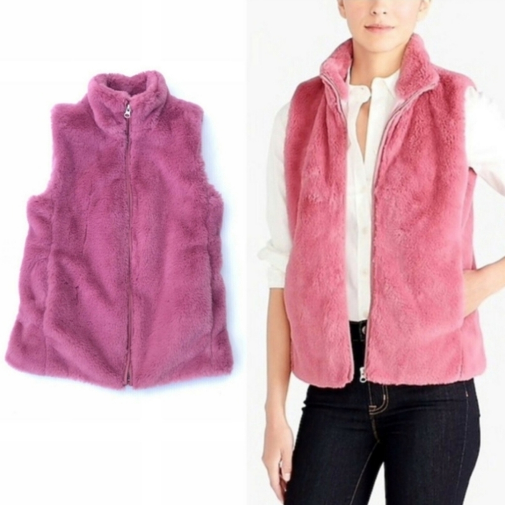 J Crew pink faux fur excursion vest
